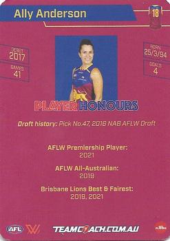 2022 AFL TeamCoach - Silver #W-03 Ally Anderson Back